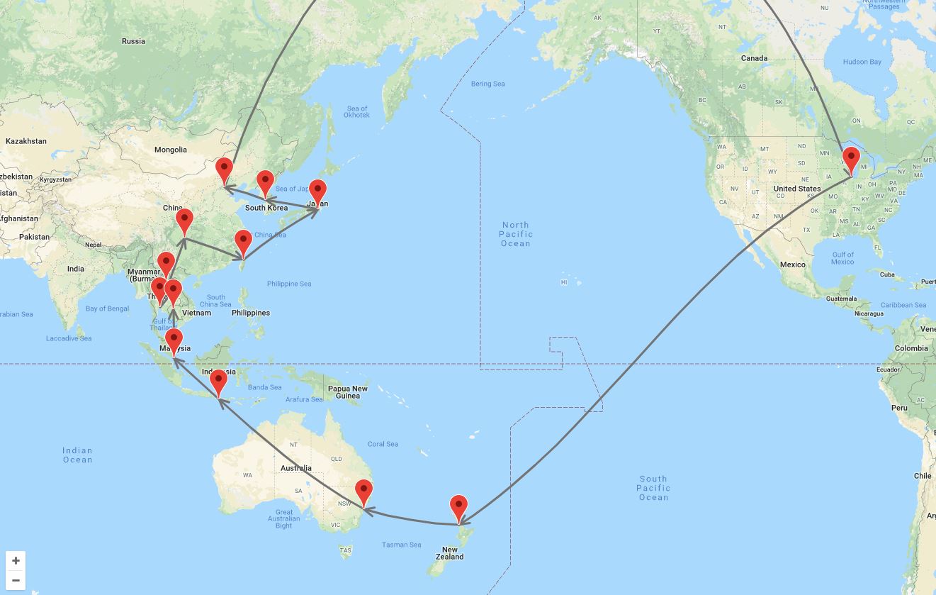 around the world travel route